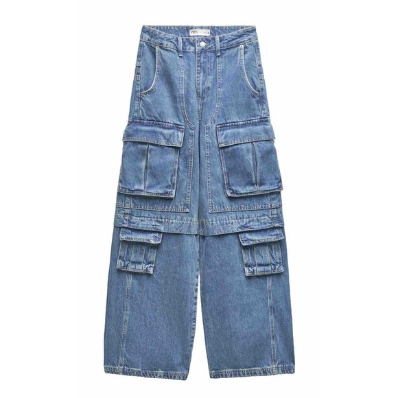 Zara Denim - Zara Light Blue Wide-Leg Cargo Jeans